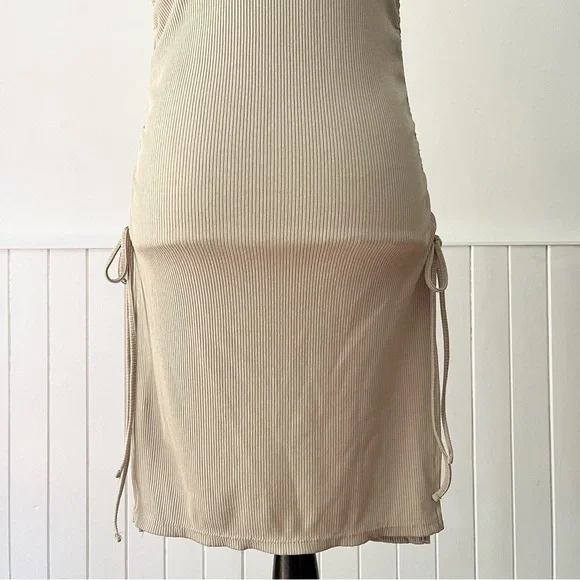 Zara Tan Ribbed Knit Ruched Drawstring Bodycon Dress Size S - Picture 11 of 15